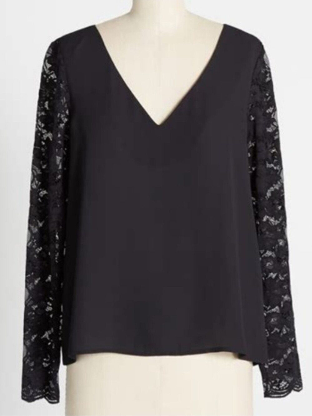 Modcloth Black V-Neck Top with Lace Sleeves
